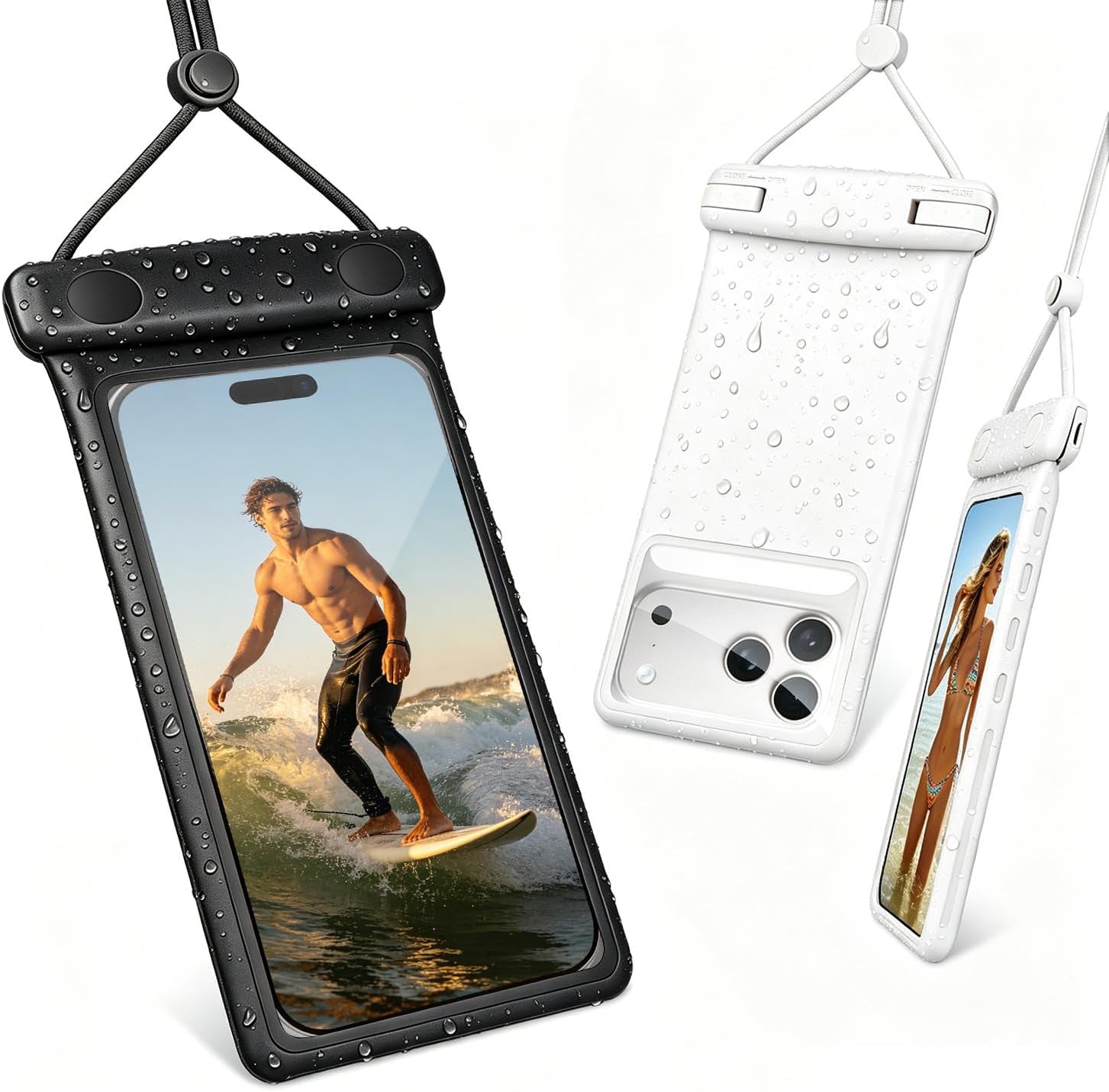 Waterproof Phone Pouch, Waterproof Phone Case for Iphone 17 16 15 14 13 Pro Max XS Samsung, IPX8 3D Cellphone Dry Bag Beach Essentials (2 Pack - Duke Black & White7.0, 7 Inch)