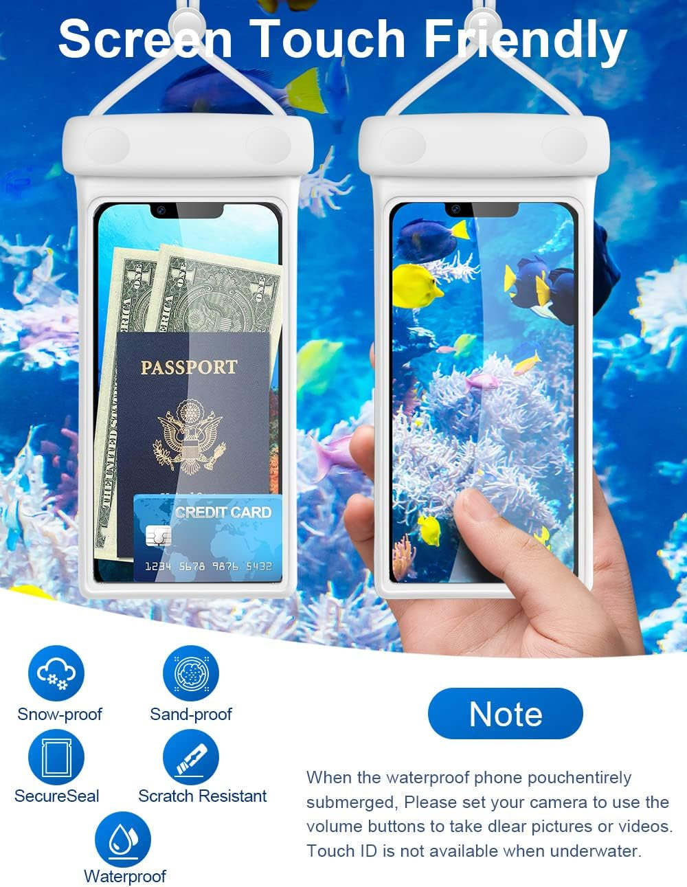 Waterproof Phone Pouch, Waterproof Phone Case for Iphone 17 16 15 14 13 Pro Max XS Samsung, IPX8 3D Cellphone Dry Bag Beach Essentials (2 Pack - Duke Black & White7.0, 7 Inch)