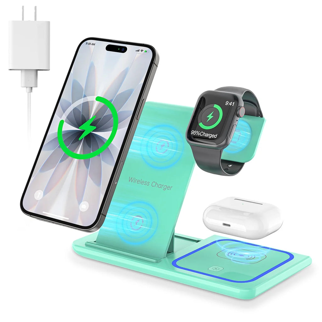 Wireless Charging Station, 3 in 1 Wireless Charger for Iphone 17/16/15/14/13/12/11/Pro/Pro Max/Xs, 18W Charging Dock for Iwatch Series 11 10 9 8 7 6 5 4 3 2, Airpods 4/3/2/Pro(Purple)