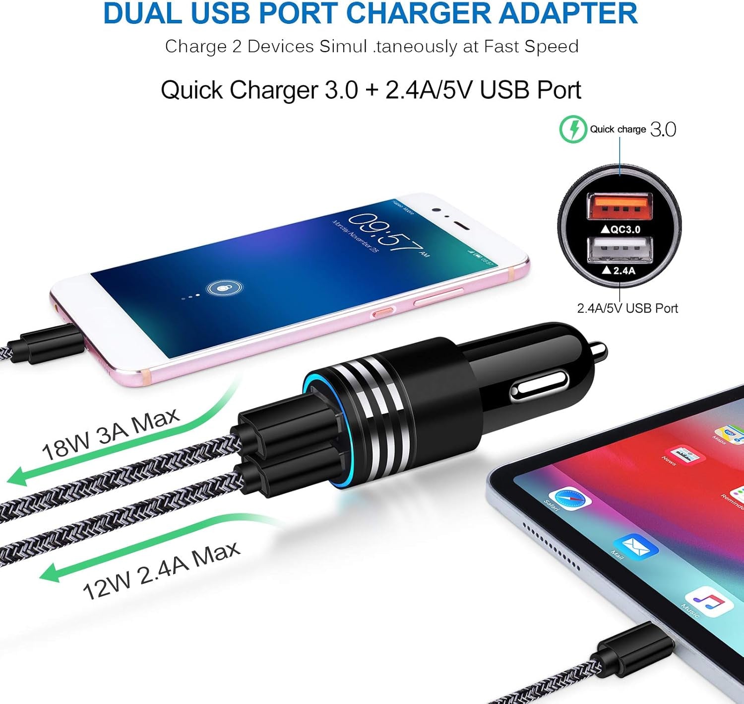 Type C Charger Fast Charger for Samsung Galaxy S26 S25 S24 S23 S22 S21 Z Fold7 A57 A37 A17 A56 A36 A26 A16 A55 A35 A25 A15 A54 A14 A53 A13,Quick Charge 3.0 Car Charger Wall Adapter+3Ft 6FT USB C Cable