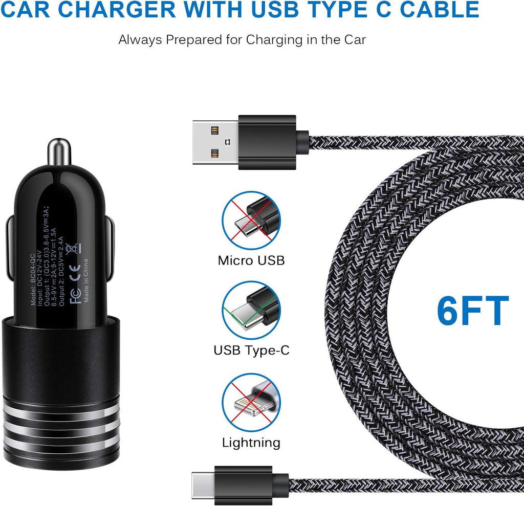 Type C Charger Fast Charger for Samsung Galaxy S26 S25 S24 S23 S22 S21 Z Fold7 A57 A37 A17 A56 A36 A26 A16 A55 A35 A25 A15 A54 A14 A53 A13,Quick Charge 3.0 Car Charger Wall Adapter+3Ft 6FT USB C Cable